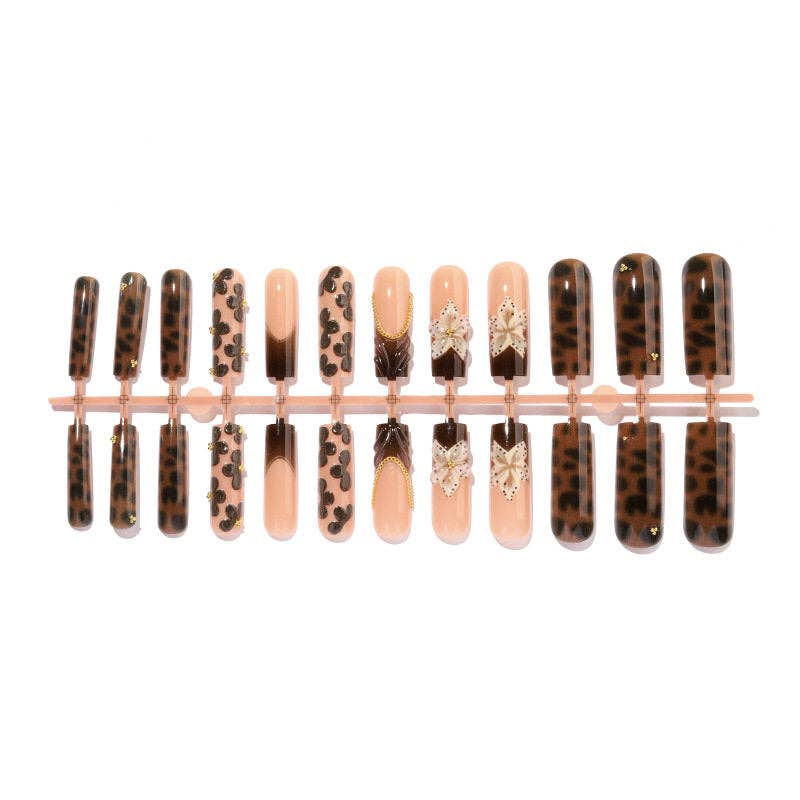 3D Leopard Print French False Nails