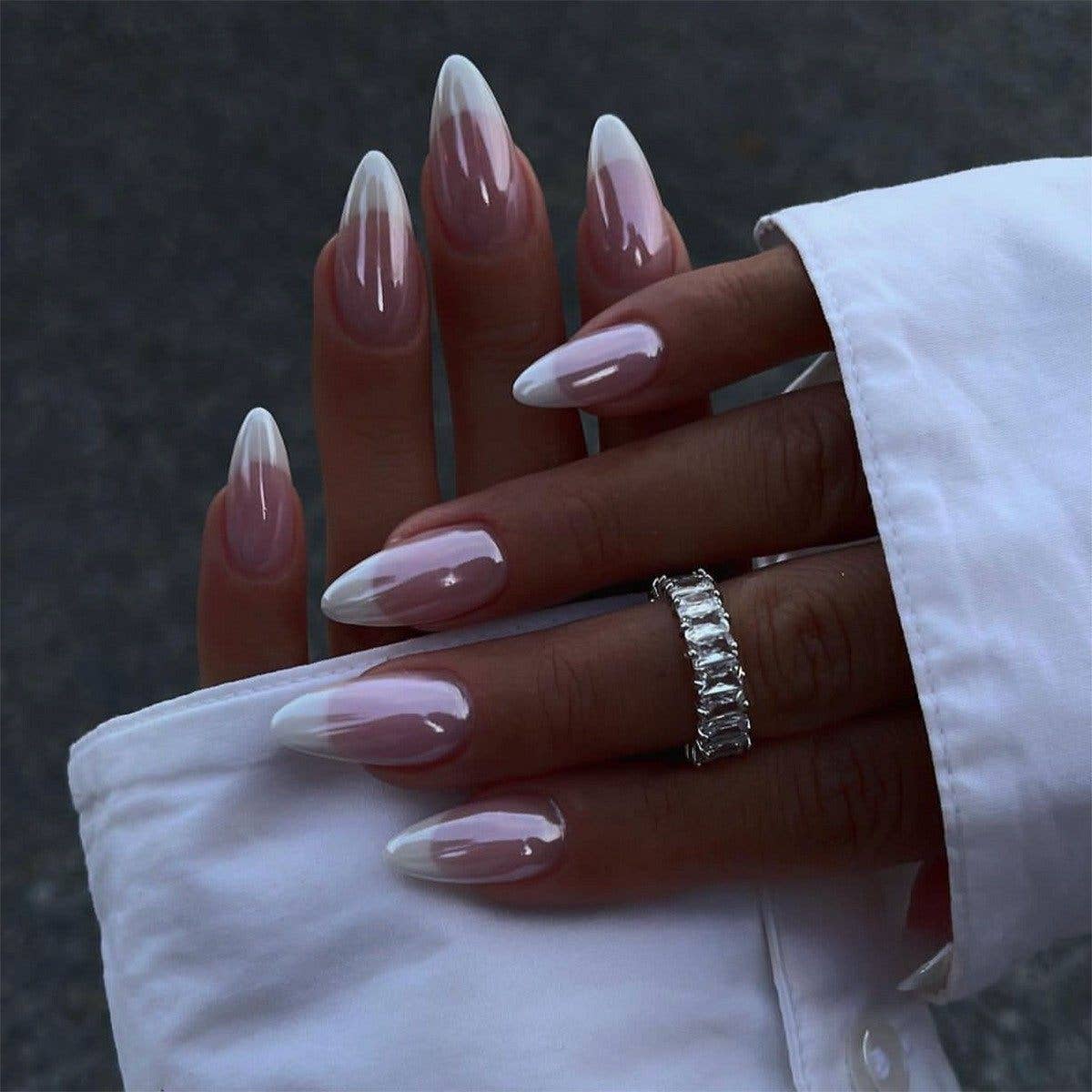Almond Pure Color Electroplated Nail Art Press On Nails
