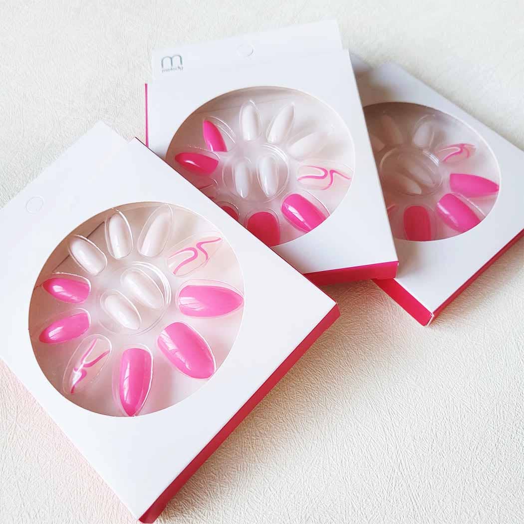 Hot Pink and White Combination Press On Nail Set