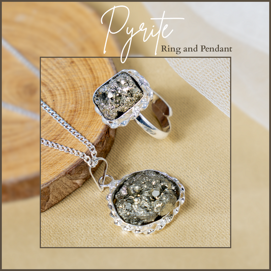Combo Set| Raw Pyrite Ring & Pendant | Gemstone Jewelry