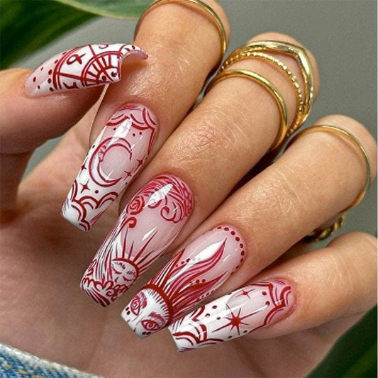 Greek Moon Long Nail Tips For Women, Press-On Nails