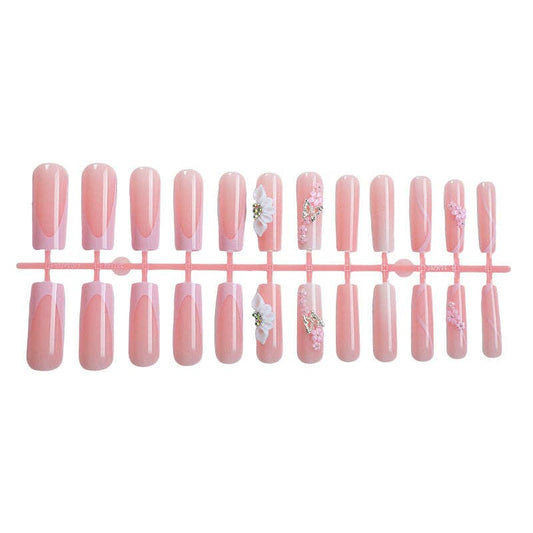 European American Style Flower Diamond Press-On Nails 24Pcs