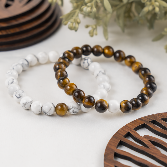 Tiger Eye & Howlite Crystals Couple Bracelets