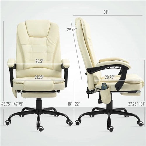 Cream 7 Mode Vibrating High Back Executive Massage Adjustable Office Chair