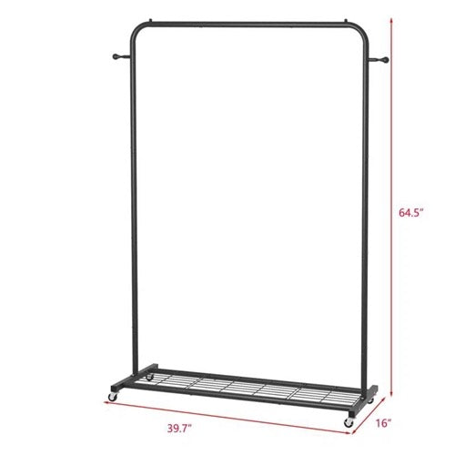 Black Modern Garment Rack Clothes Hanging Rod with Lockable Wheels