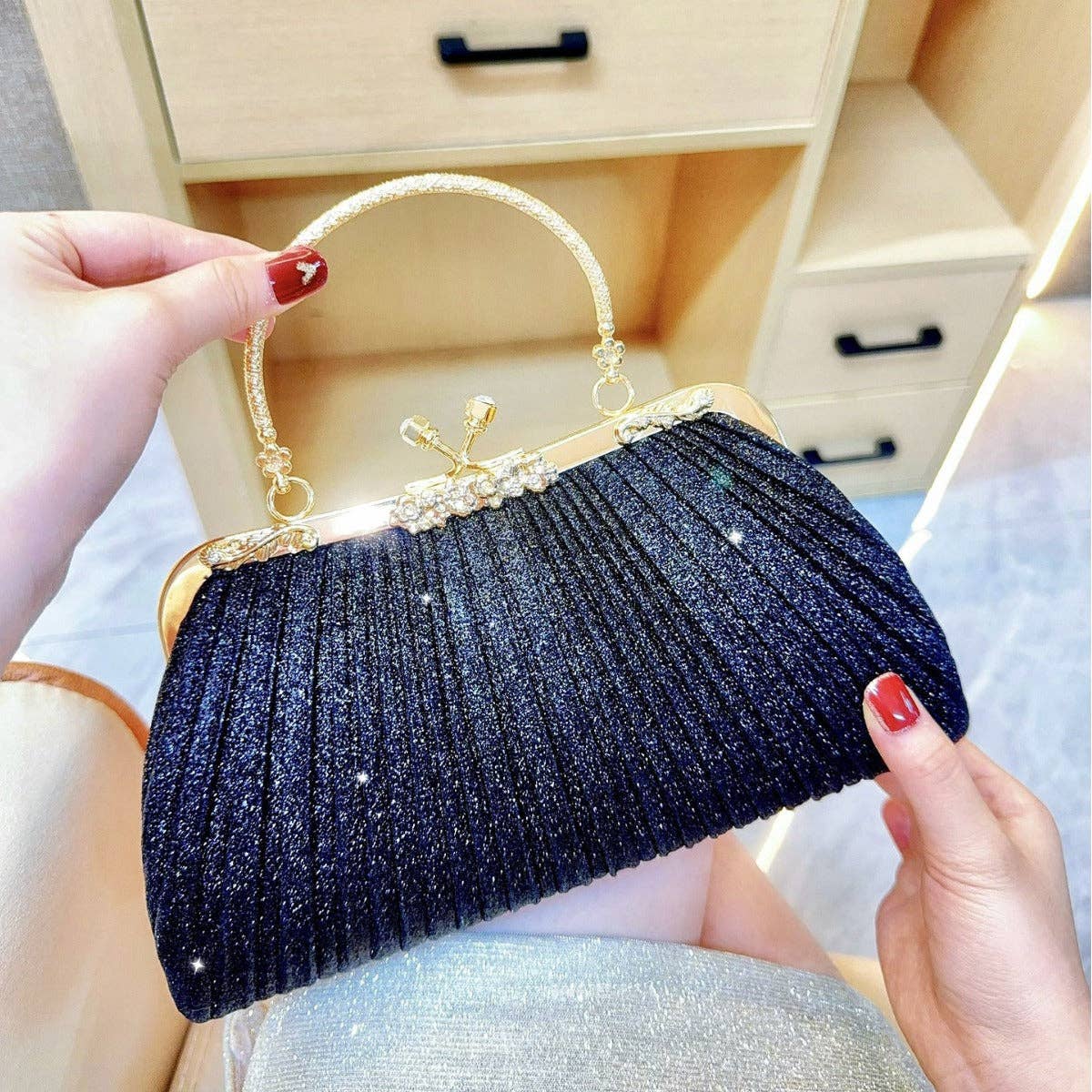 New Rhinestone Clutch Bag With Tassel - Evening Handbag