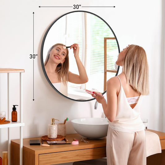 Black Round Wall Mirror 20 Inch, Bathroom Mirrors for Over Sink, Circle Mirror for Bathroom, Entryway, Bedroom, Vanity