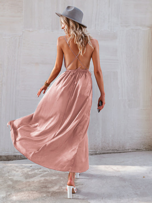 Crisscross Split Spaghetti Strap Maxi Dress - GlamZation