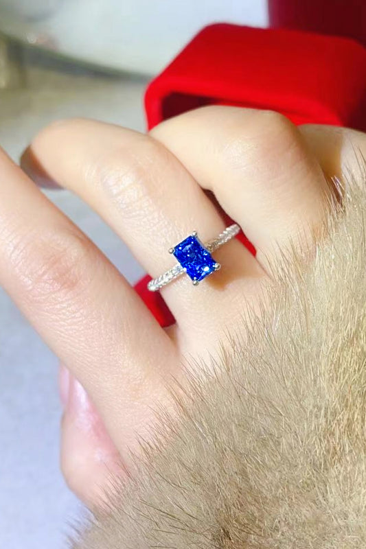 1 Carat Moissanite 925 Sterling Silver Rectangle Ring in Blue - GlamZation