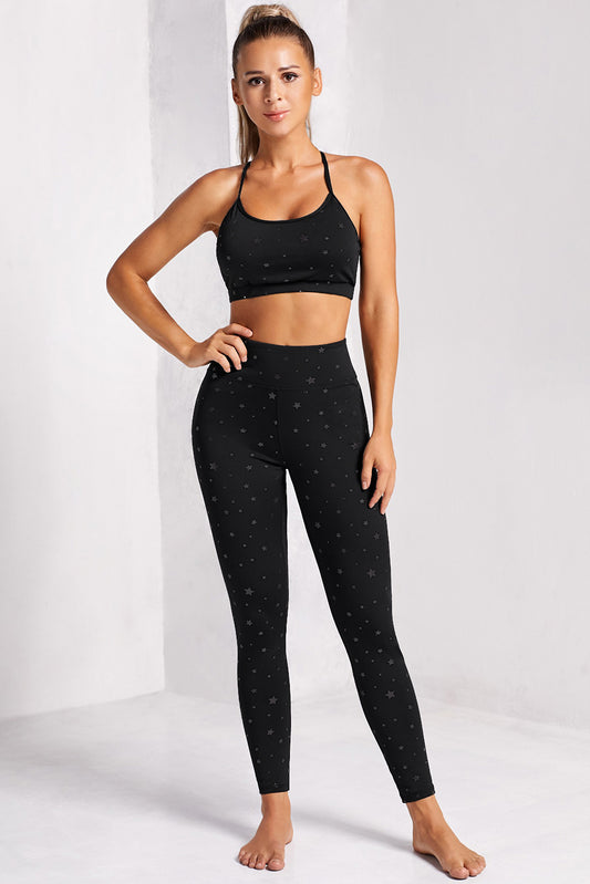 Star Print Sports Bra and Leggings Set - GlamZation