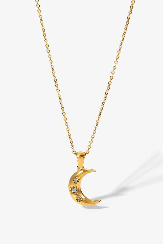 18K Gold Plated Inlaid Zircon Moon Pendant Necklace - GlamZation