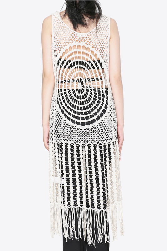 Tie Front Fringe Hem Sleeveless Cover Up