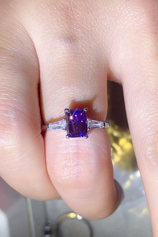1 Carat Moissanite Platinum-Plated Rectangle Ring in Purple - GlamZation