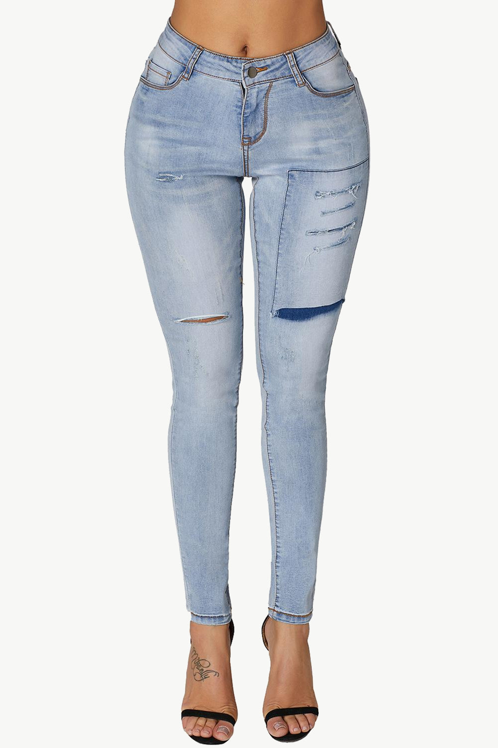 Acid Wash Ripped Skinny Jeans - GlamZation