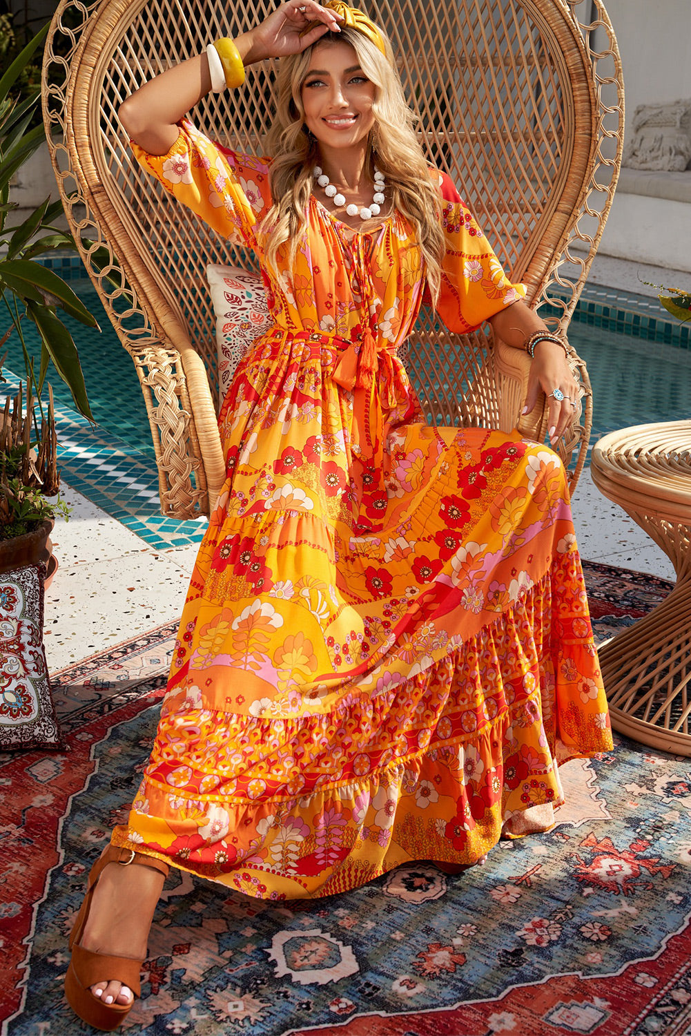 Bohemian Tie-Waist Tiered Maxi Dress - GlamZation