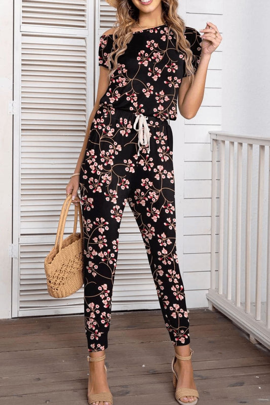 Asymmetrical Neck Short Sleeve Jumpsuit - GlamZation