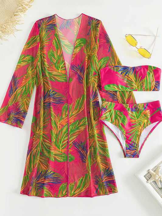 Botanical Print Tube Top, Swim Bottoms, and Cover Up Set - GlamZation