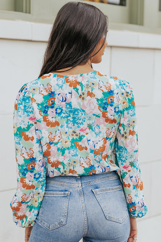 Floral Long Balloon Sleeve Bodysuit