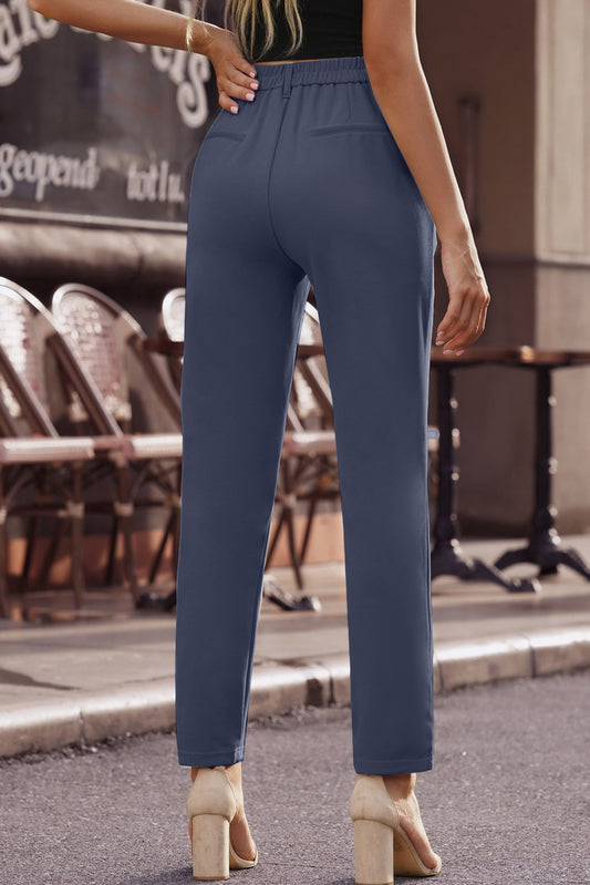 Ankle-Length Straight Leg Pants with Pockets - GlamZation