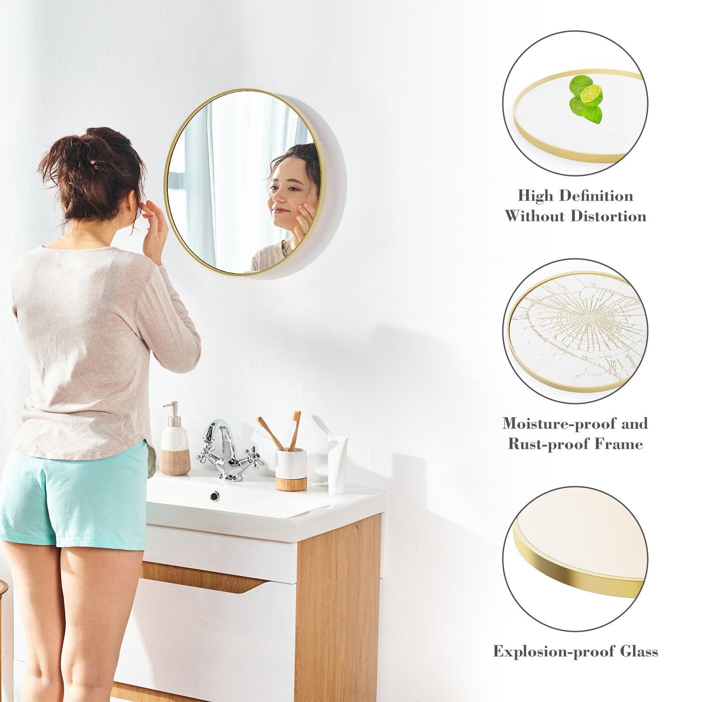 Black Round Wall Mirror 20 Inch, Bathroom Mirrors for Over Sink, Circle Mirror for Bathroom, Entryway, Bedroom, Vanity