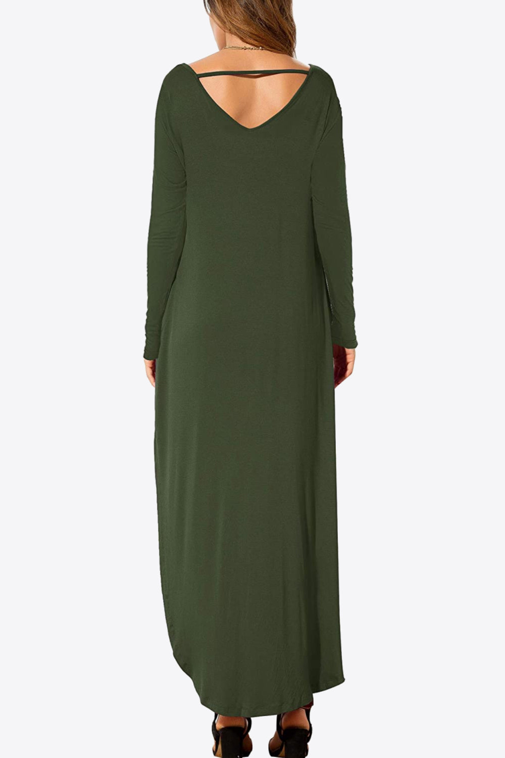 Split Long Sleeve V-Neck Maxi Dress