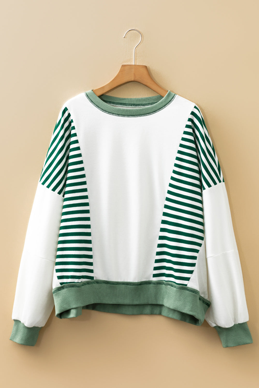 Brown Stripe Colorblock Patchwork Contrast Stitching Oversize Sweatshirt