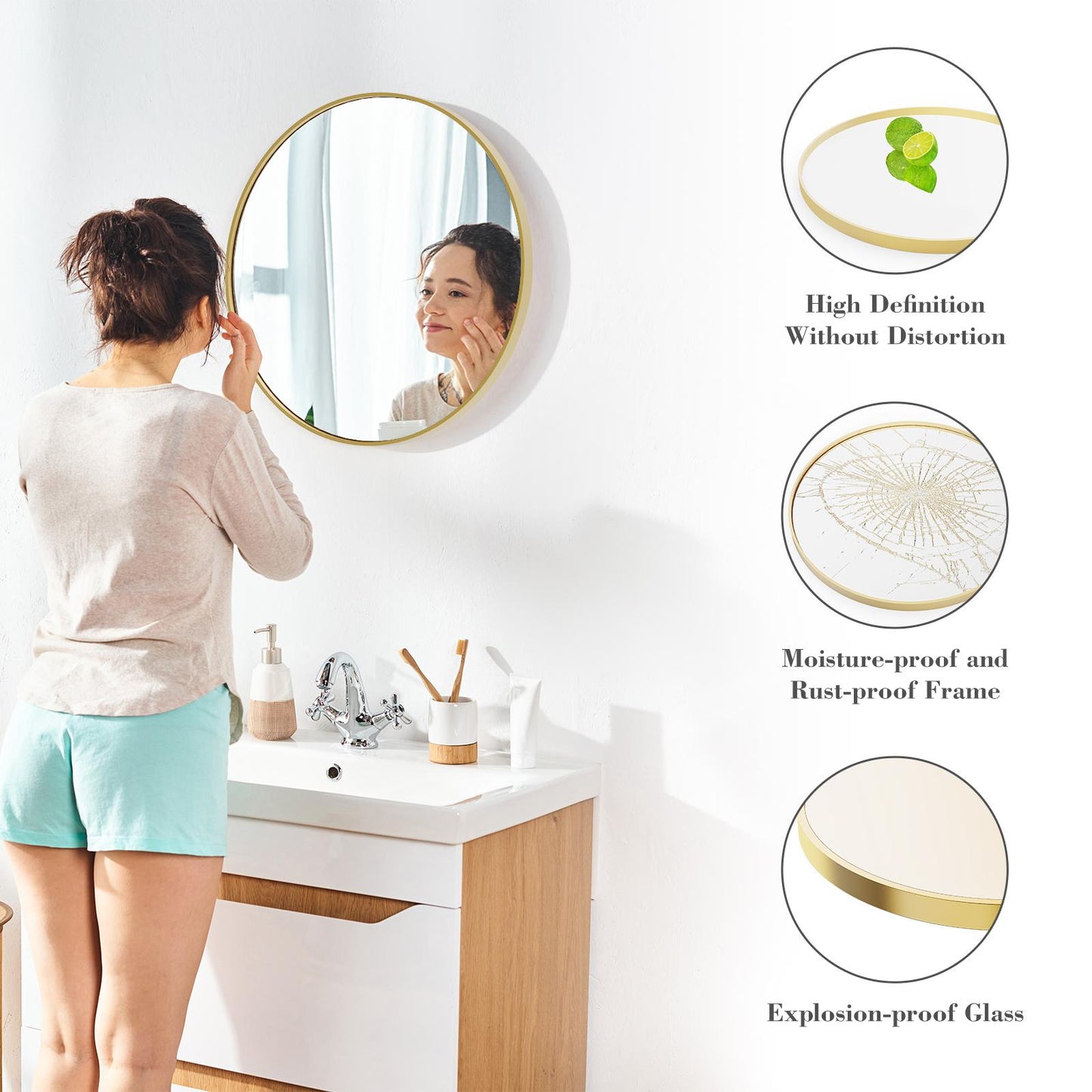 Black Round Wall Mirror 20 Inch, Bathroom Mirrors for Over Sink, Circle Mirror for Bathroom, Entryway, Bedroom, Vanity