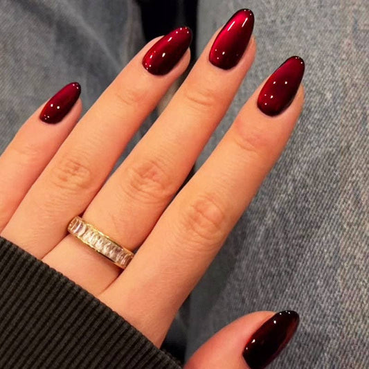 Red Cat Eye Cherry Nail Stickers Detachable Press On Nails