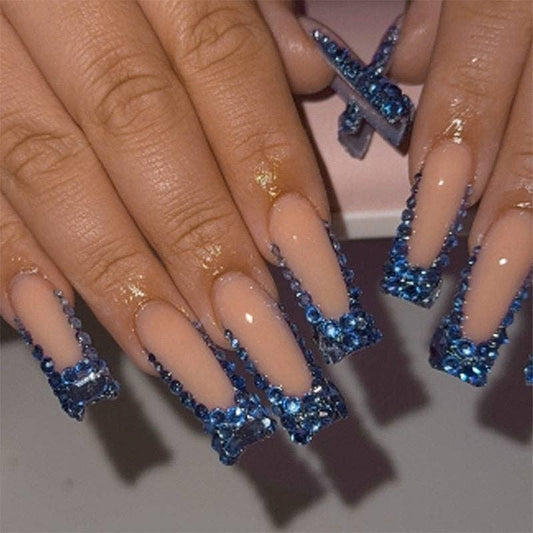 Wholesale Blue Glitter Luxury Press-On Nails For Women