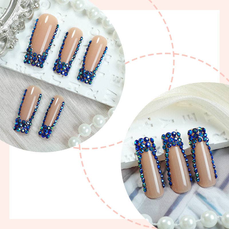 Wholesale Blue Glitter Luxury Press-On Nails For Women
