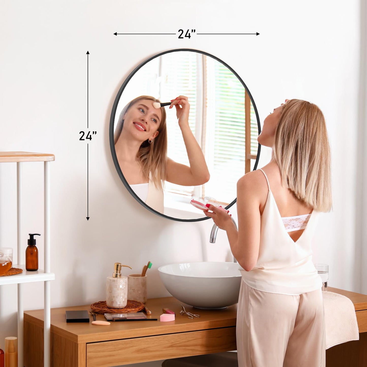Black Round Wall Mirror 20 Inch, Bathroom Mirrors for Over Sink, Circle Mirror for Bathroom, Entryway, Bedroom, Vanity