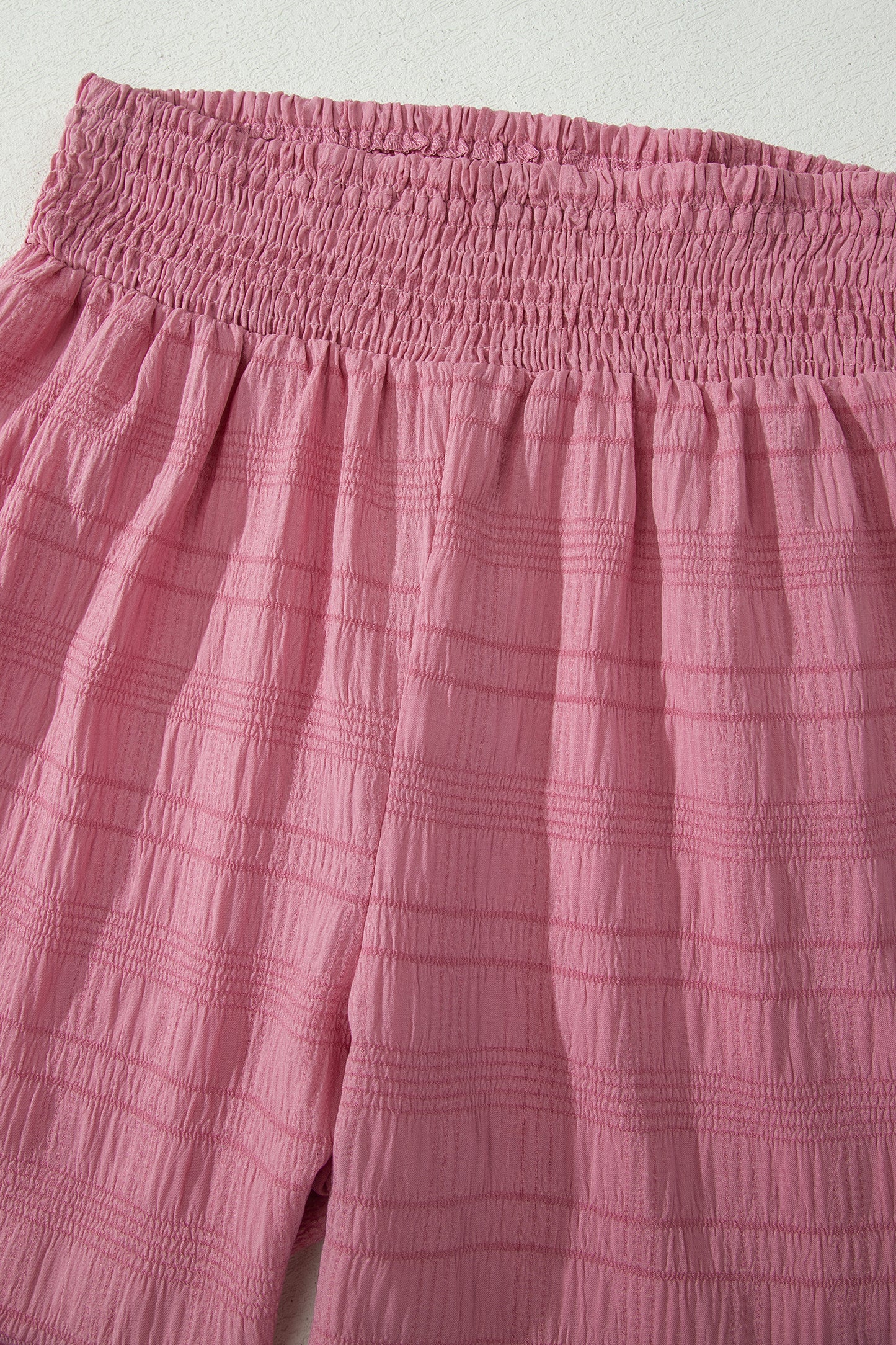 Peach Blossom Textured Square Neck Top and Shirred High Waist Shorts Set