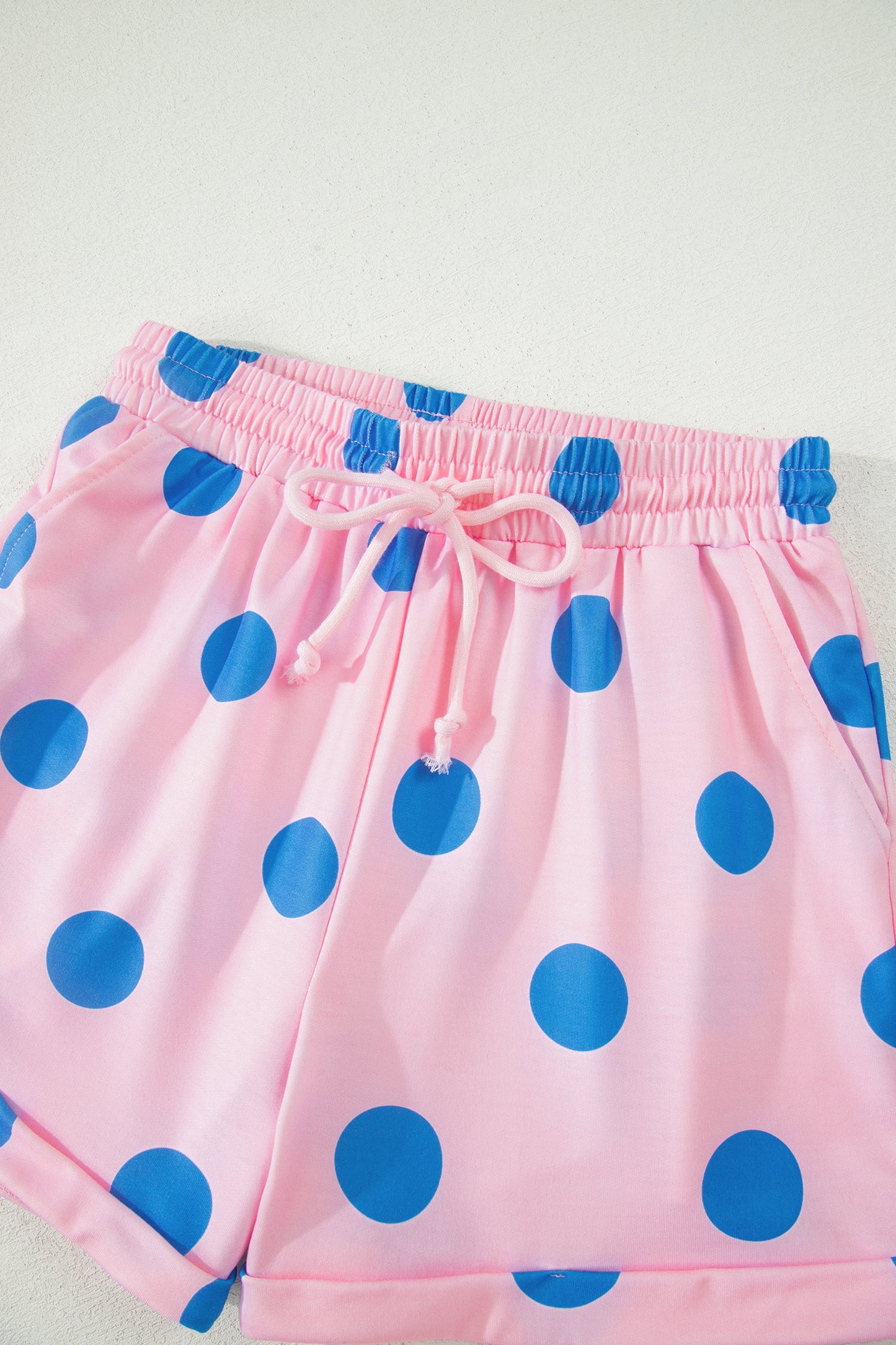 Green Polka Dot Print V Neck Tee Short Set