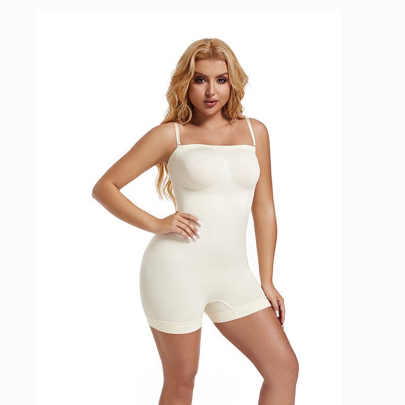 Removable Strap Bodysuit Shaper Shorts - Seamless Tummy Control