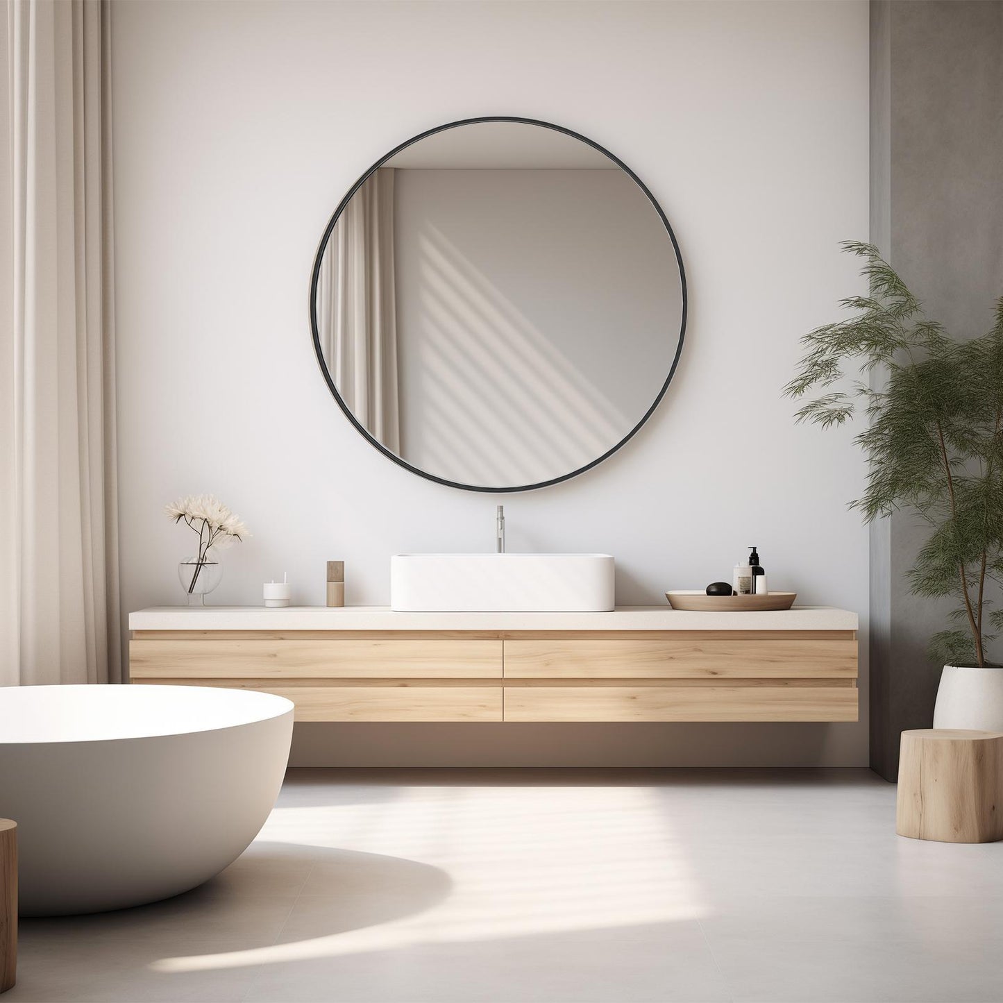 Black Round Wall Mirror 20 Inch, Bathroom Mirrors for Over Sink, Circle Mirror for Bathroom, Entryway, Bedroom, Vanity