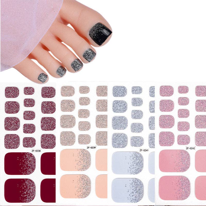 Solid Color Gradient Glitter Nail Stickers For Toes