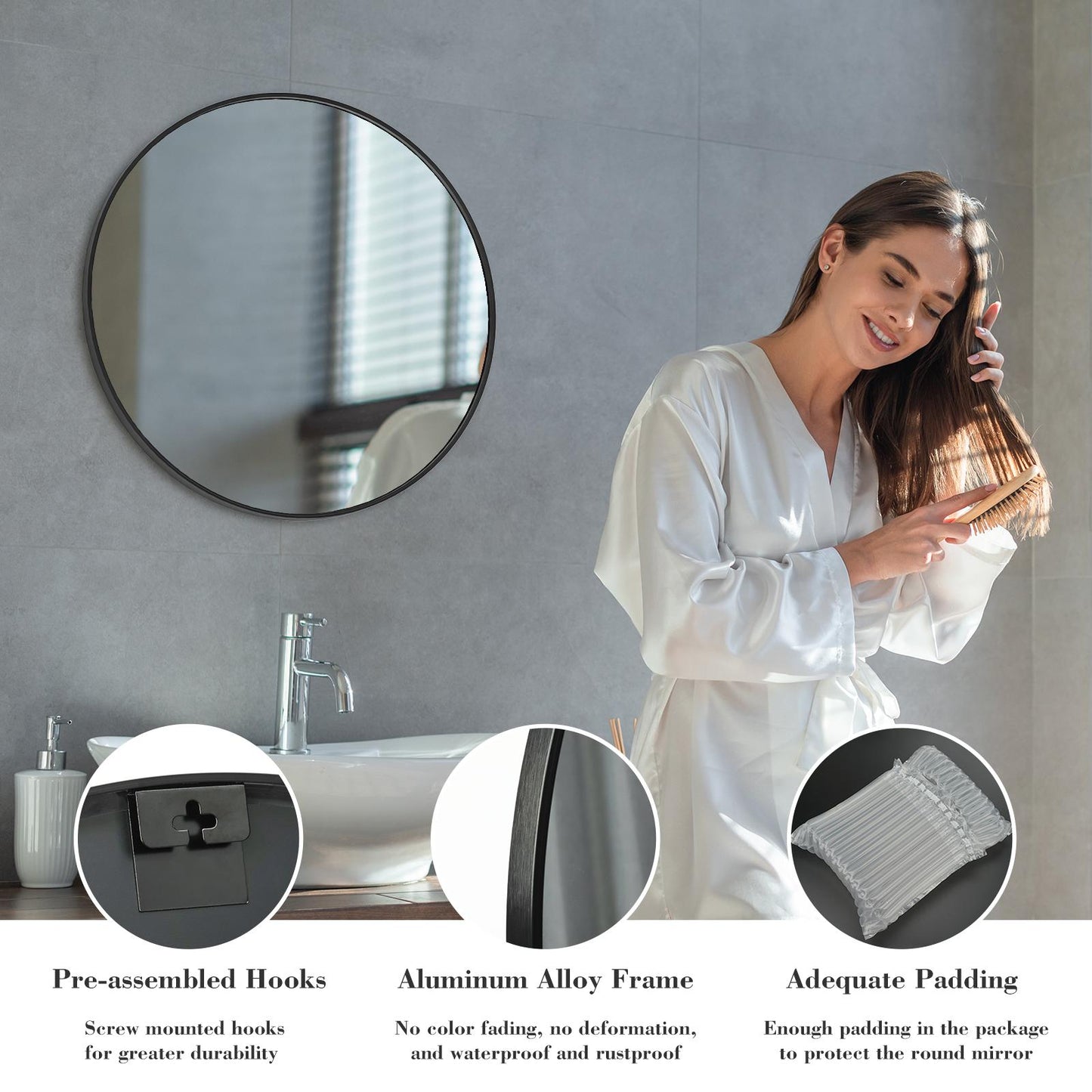 Black Round Wall Mirror 20 Inch, Bathroom Mirrors for Over Sink, Circle Mirror for Bathroom, Entryway, Bedroom, Vanity