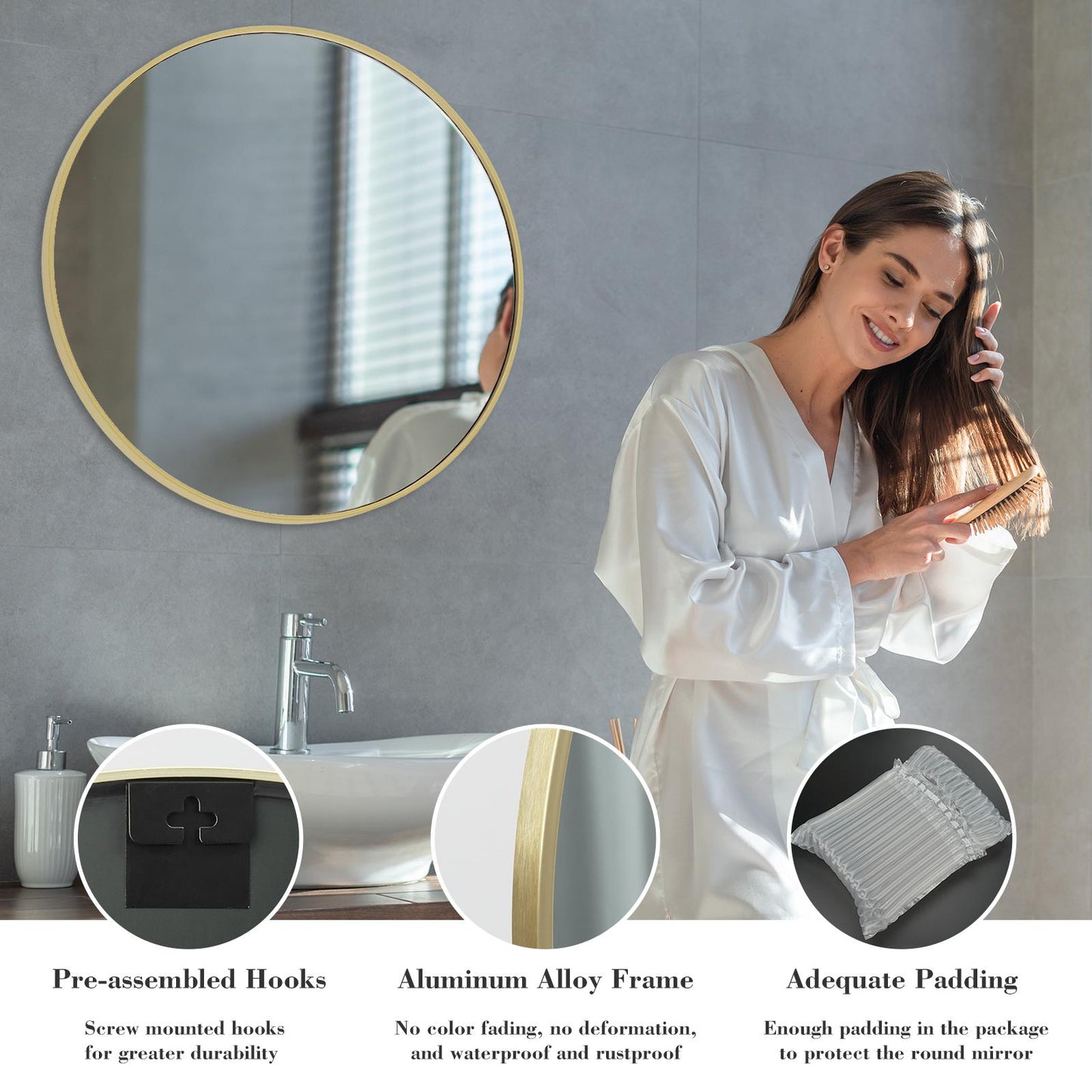 Black Round Wall Mirror 20 Inch, Bathroom Mirrors for Over Sink, Circle Mirror for Bathroom, Entryway, Bedroom, Vanity