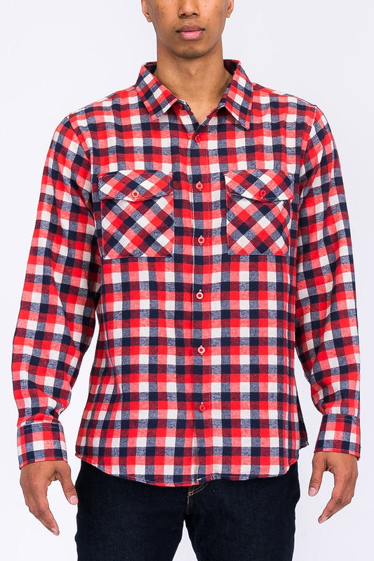 Weiv Regular Fit Checker Plaid Flannel Long Sleeve