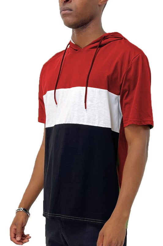 SOLID COLOR BLOCK SHORT SLEEVE HOODIE