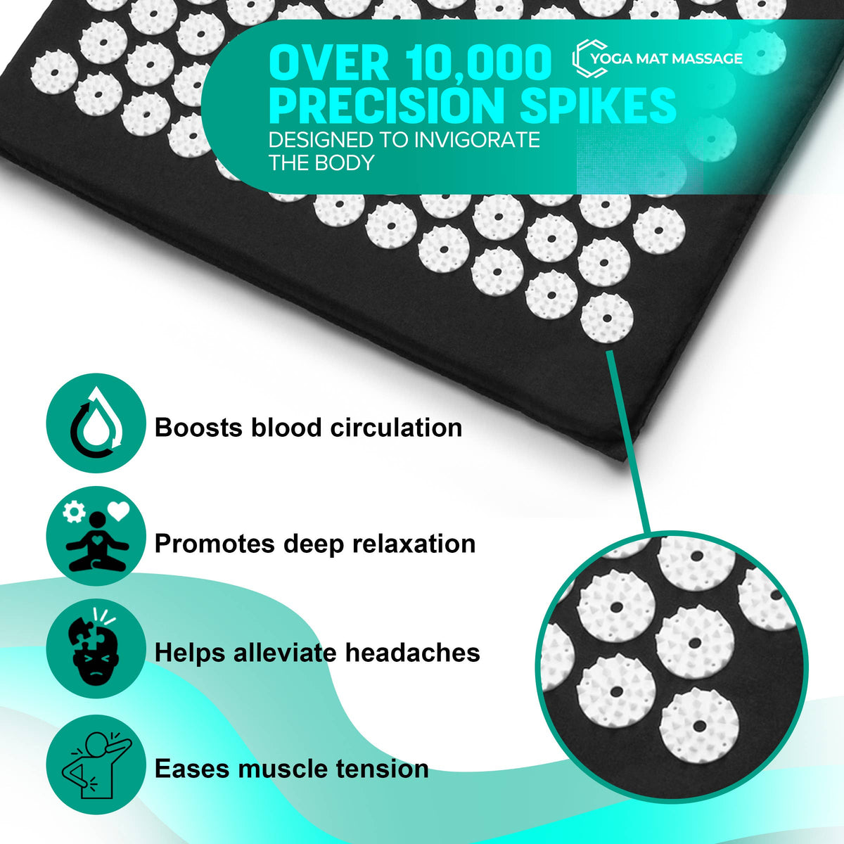 X-Large Acupressure Mat and Pillow Set with Bag, Black
