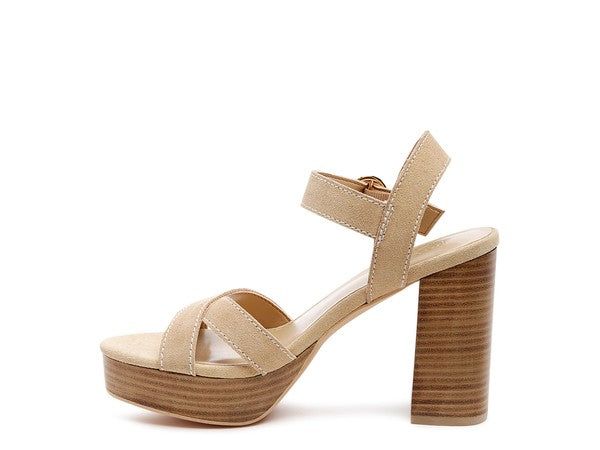 RAG&CO CHOUPETTE SUEDE LEATHER BLOCK HEELED SANDAL