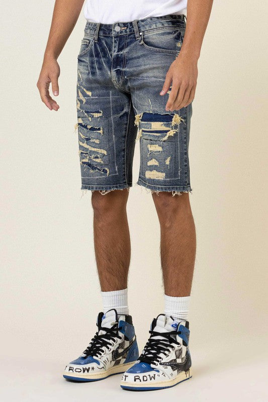 Boro Stitch Heavy Rip 7 Repair Denim Shorts