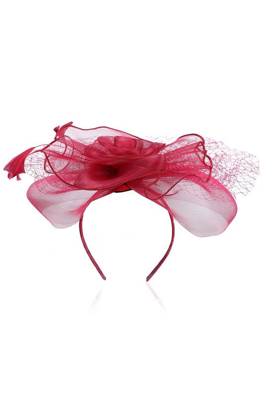 CLASSIC ROSE FASCINATOR W/ HEADBAND AND CLIP