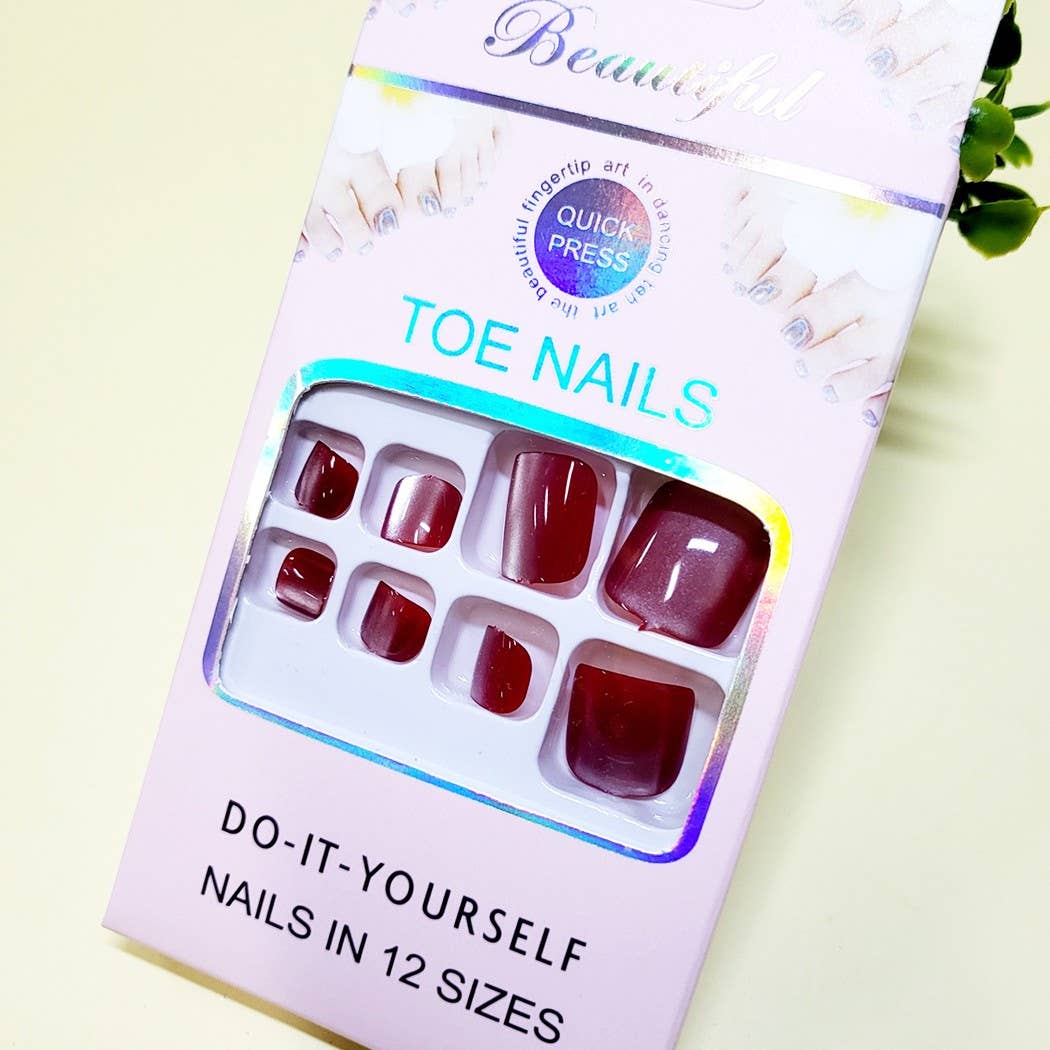 Women Pre Glued Press On Toe Nail Set