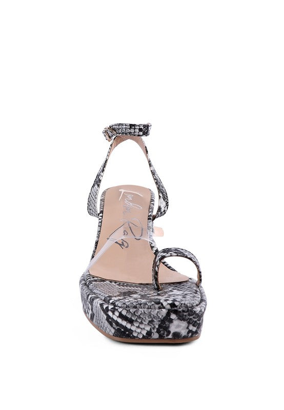 SUCH FLIRT SNAKE PATTERN BLOCK HEELED SANDALS