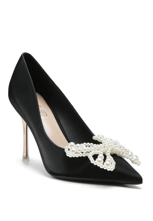 ENCON POINTED HIGH HEELED PEARL FLOWER SANDAL