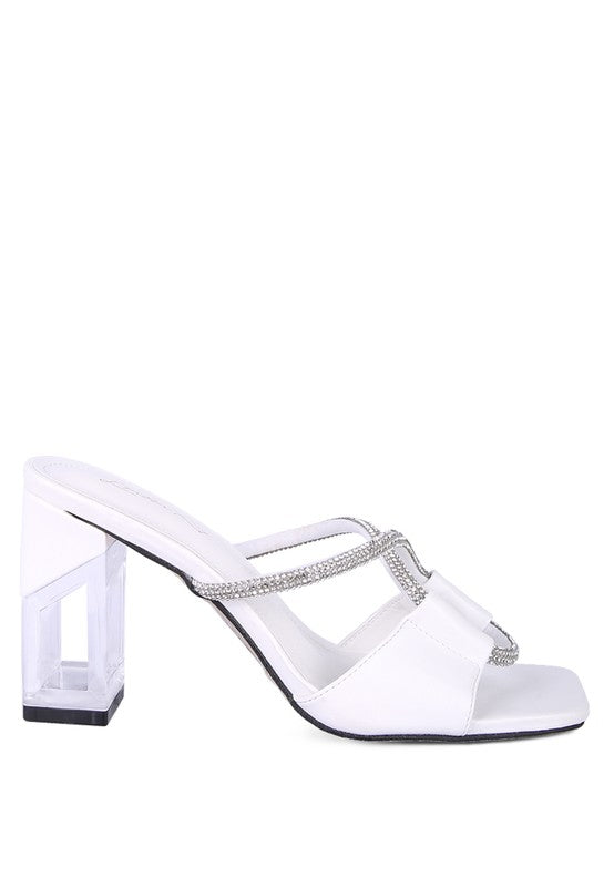 FINEAPPLE CRYSTAL LOOP MID HEEL SANDALS