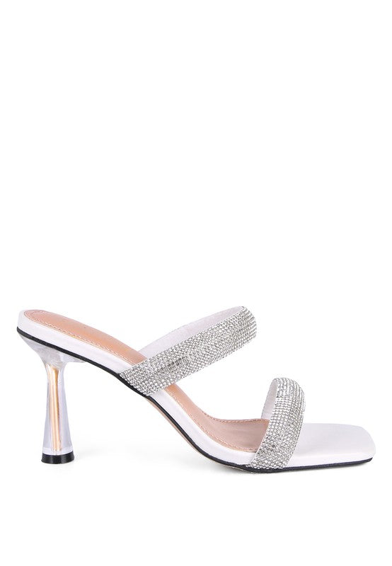 DOLLS DIAMANTE MID HEEL SLIDE SANDALS