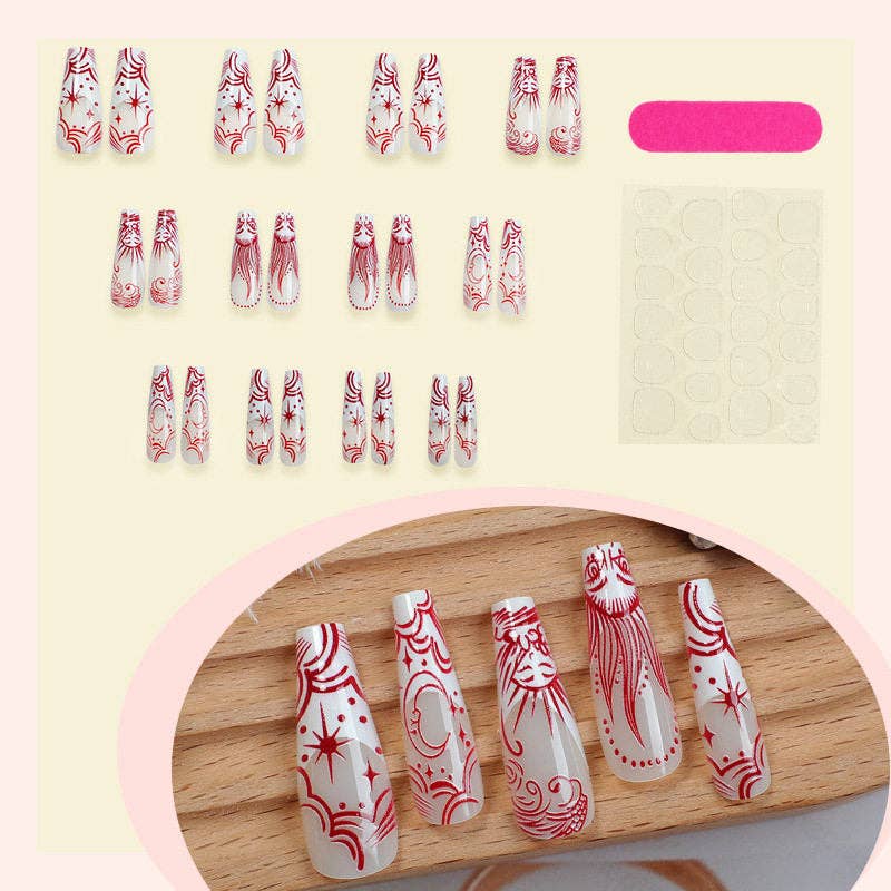 Greek Moon Long Nail Tips For Women, Press-On Nails